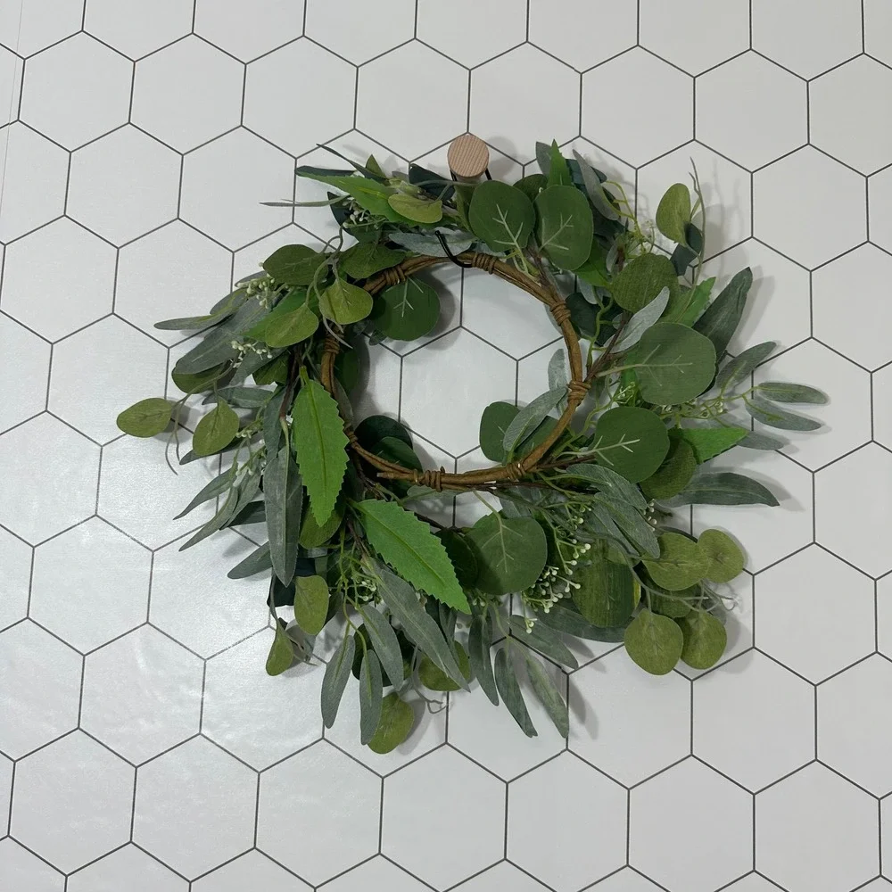 Faux Eucalyptus Mixed Greenery Wreath 16 Inch Round Farmhouse Door Decor Green